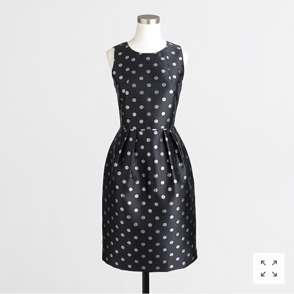 Jcrew fac Black silver polka dot jacquard dress 10
